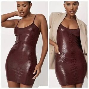 Burgundy Faux Leather Snakeskin Mini Dress NWT